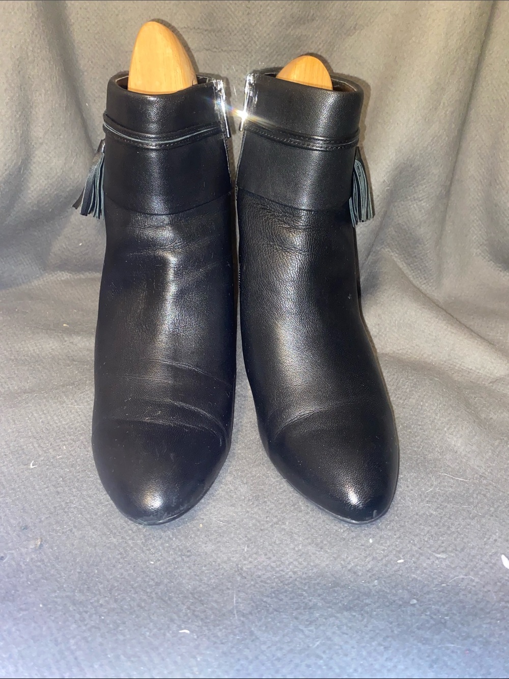 Bandolino Black Leather Tassel Ankle Boots